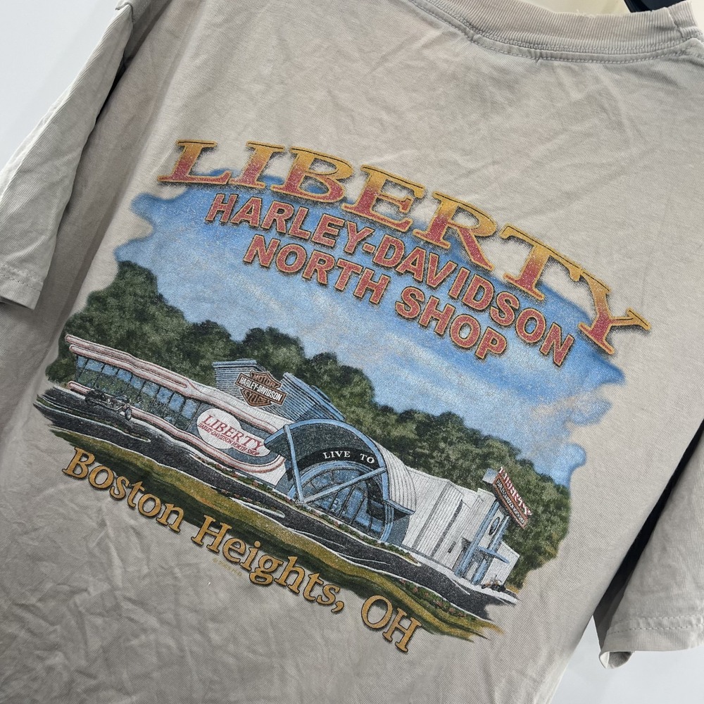 Harley Davidson Ohio Liberty T Shirt Mens Size Large Motorcycles Biker Beige SS